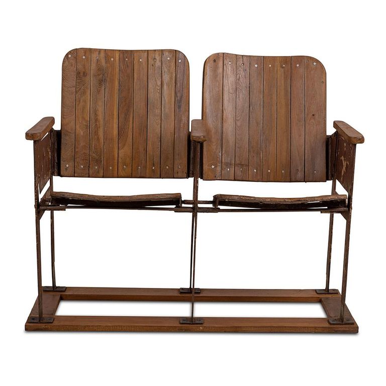 Unique One of a Kind - Distressed Cinema Armchair - 2 Seater - Brown - Wood and Metal