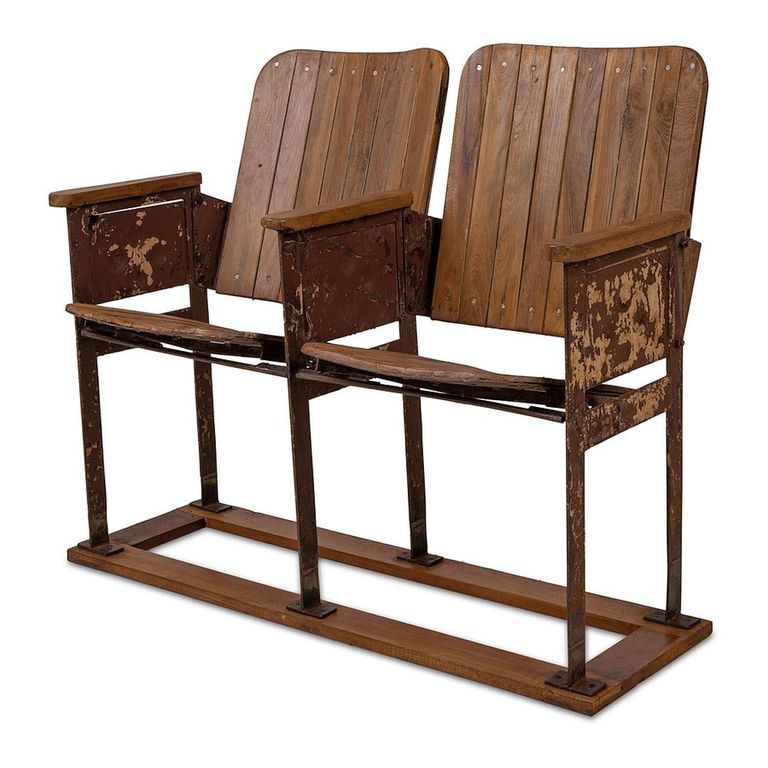 Unique One of a Kind - Distressed Cinema Armchair - 2 Seater - Brown - Wood and Metal