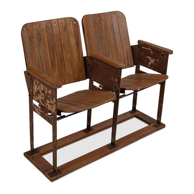 Unique One of a Kind - Distressed Cinema Armchair - 2 Seater - Brown - Wood and Metal