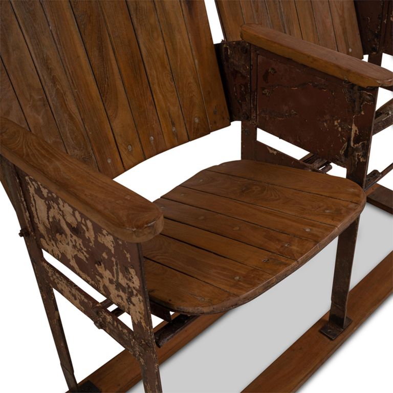 Unique One of a Kind - Distressed Cinema Armchair - 2 Seater - Brown - Wood and Metal