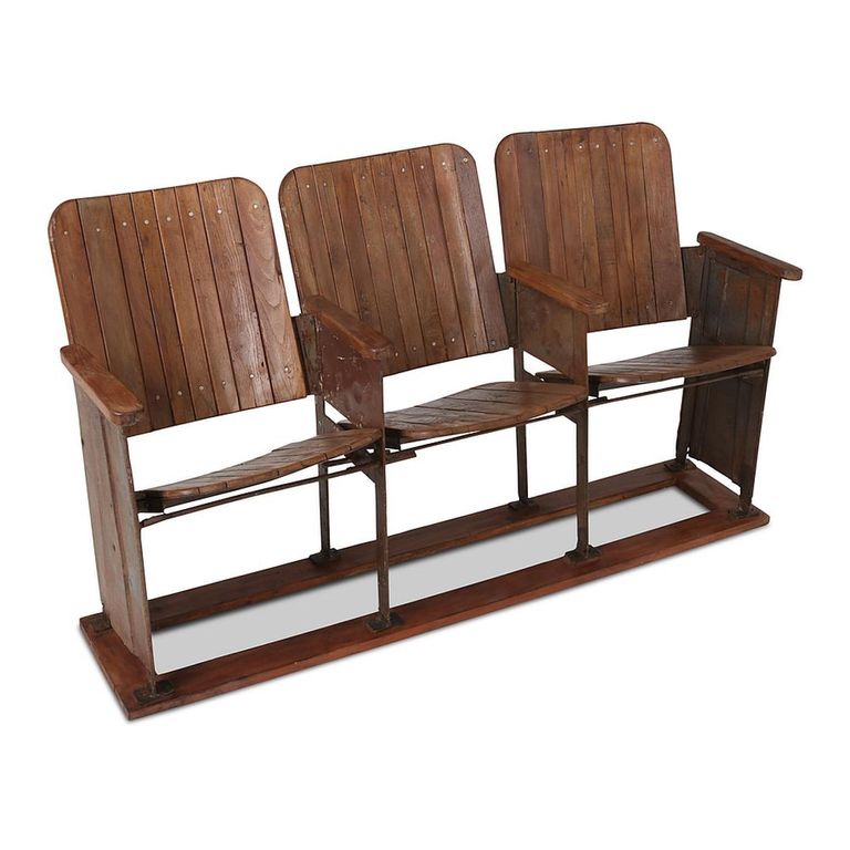 Unique One of a Kind - Distressed Cinema Armchair - 3 Seater - Brown - Wood and Metal