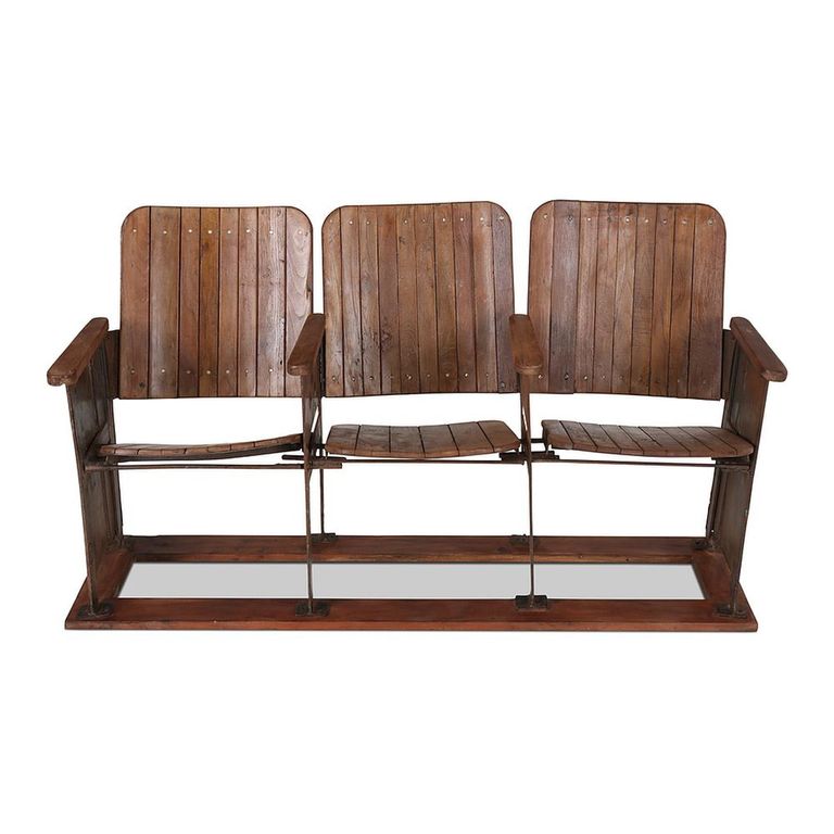 Unique One of a Kind - Distressed Cinema Armchair - 3 Seater - Brown - Wood and Metal