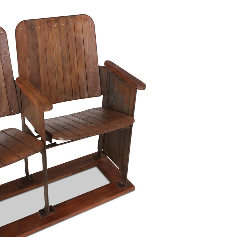 Unique One of a Kind - Distressed Cinema Armchair - 3 Seater - Brown - Wood and Metal