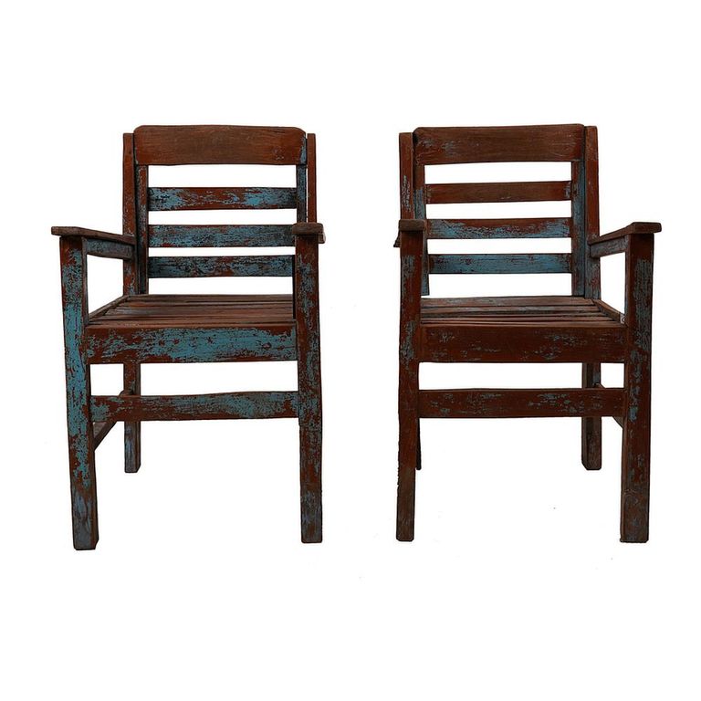 Unique One of a Kind - Distressed Outdoor Armchair - Blue and Brown - Reclaimed Wood