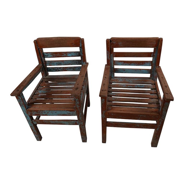 Unique One of a Kind - Distressed Outdoor Armchair - Blue and Brown - Reclaimed Wood