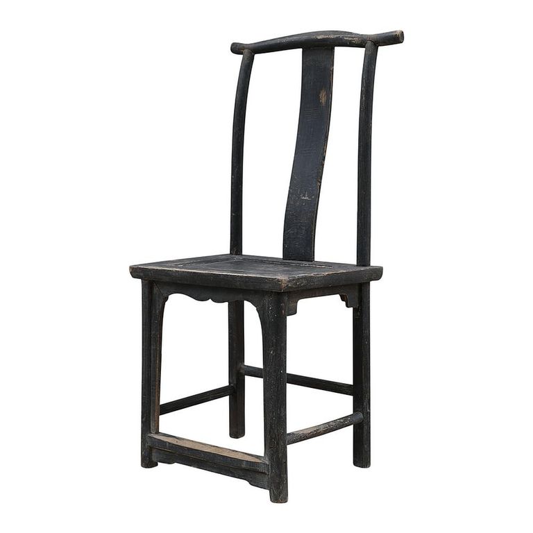 Distressed Outdoor Chair - Curved Splat Back - Black - Elm Wood