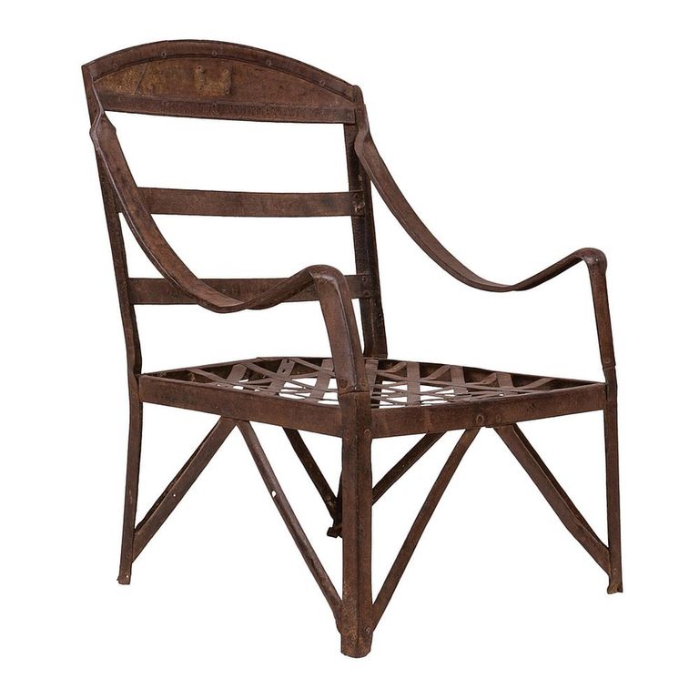 Unique One of a Kind - Industrial Outdoor Armchair - Curved Armrests - Distressed Rust Effect - Metal
