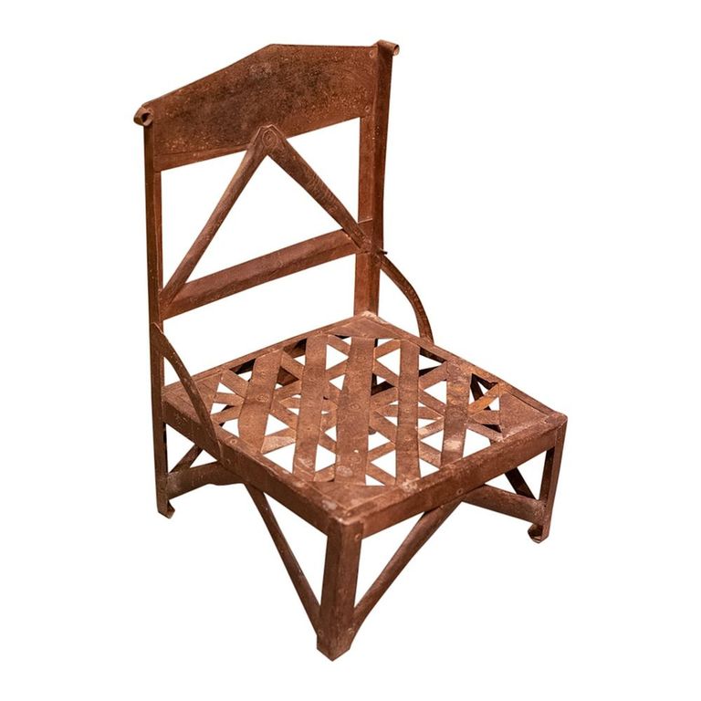 Unique One of a Kind - Industrial Outdoor Chair - Geometric Seat - Distressed Rust Effect - Metal