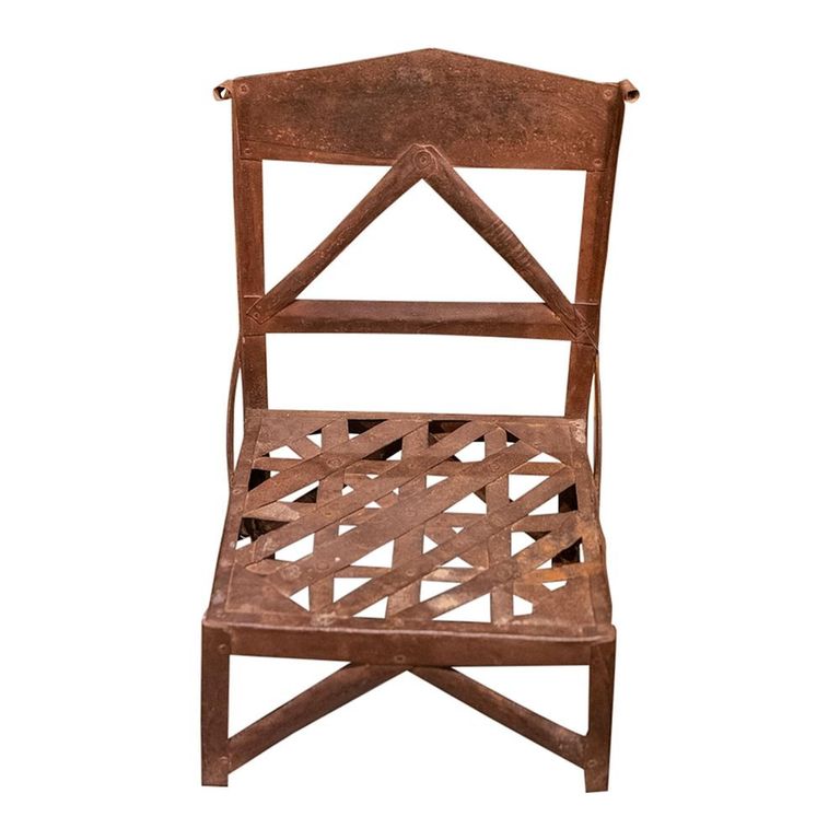 Unique One of a Kind - Industrial Outdoor Chair - Geometric Seat - Distressed Rust Effect - Metal