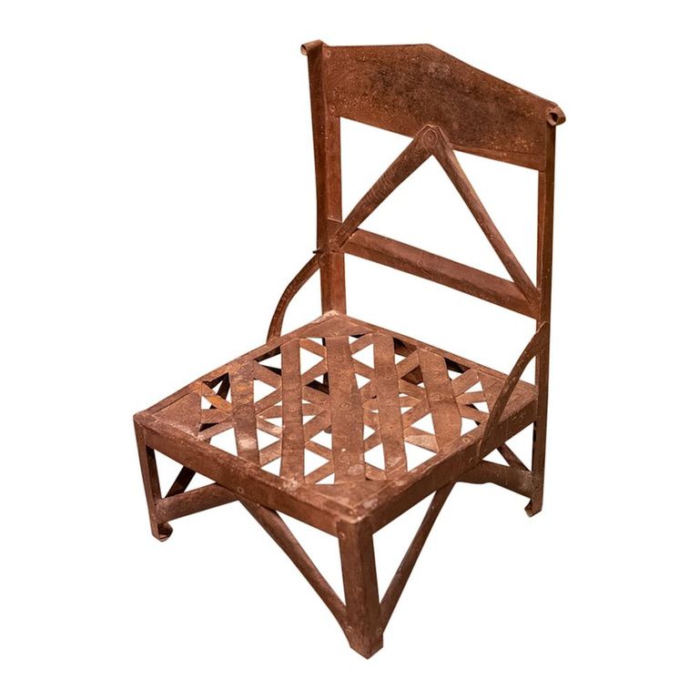 Unique One of a Kind - Industrial Outdoor Chair - Geometric Seat - Distressed Rust Effect - Metal