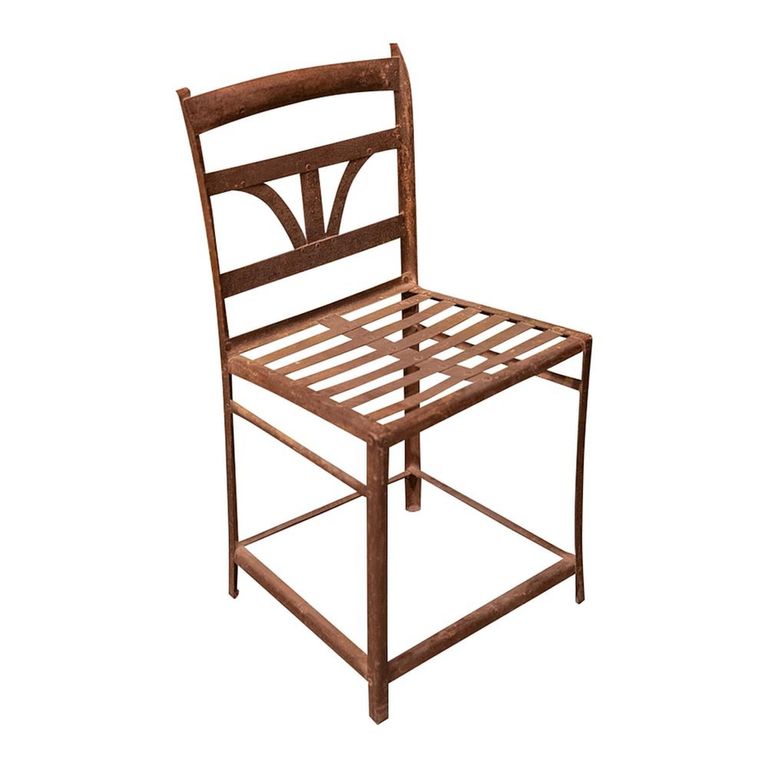 Unique One of a Kind - Industrial Outdoor Chair - Slatted Back - Distressed Rust Effect - Metal