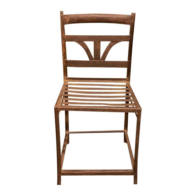 Unique One of a Kind - Industrial Outdoor Chair - Slatted Back - Distressed Rust Effect - Metal