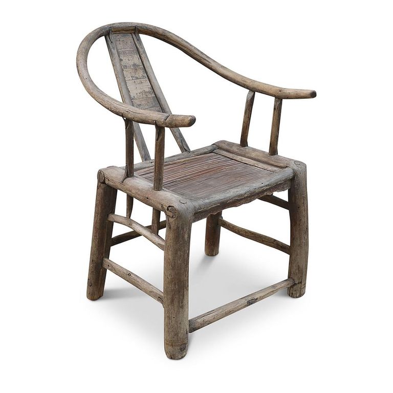 Unique One of a Kind - Outdoor Horseshoe Armchair - Curved Back - Natural Weathered - Elm Wood