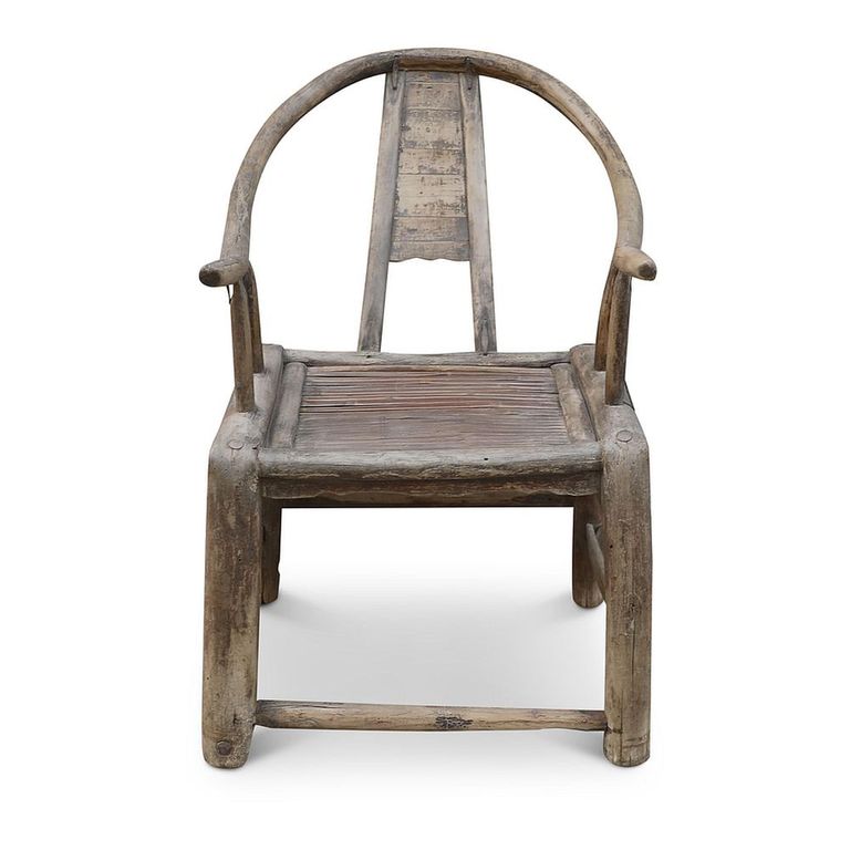 Unique One of a Kind - Outdoor Horseshoe Armchair - Curved Back - Natural Weathered - Elm Wood