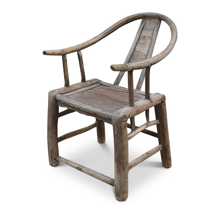Unique One of a Kind - Outdoor Horseshoe Armchair - Curved Back - Natural Weathered - Elm Wood