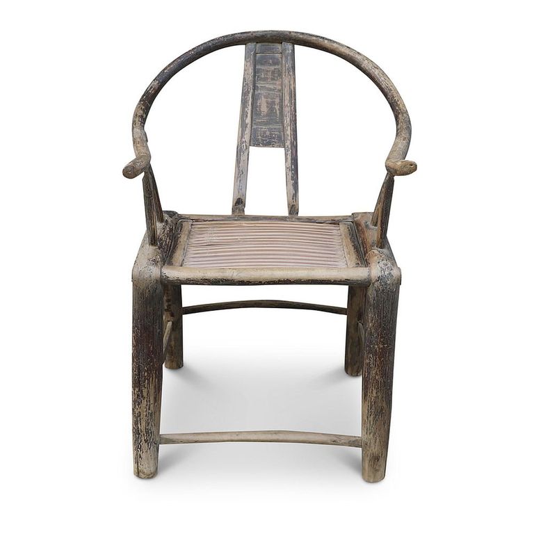 Unique One of a Kind - Outdoor Horseshoe Armchair - Handcrafted - Curved Back - Natural Weathered - Elm Wood