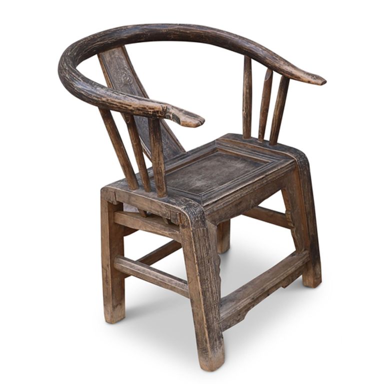 Unique One of a Kind - Outdoor Horseshoe Armchair - Handcrafted - Curved Back - Rustic Brown - Lacquered Pine Wood