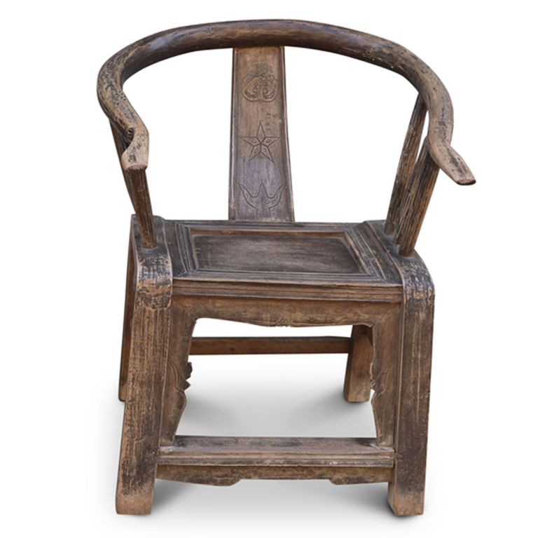Unique One of a Kind - Outdoor Horseshoe Armchair - Handcrafted - Curved Back - Rustic Brown - Lacquered Pine Wood