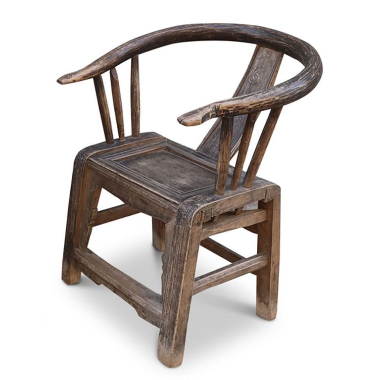 Unique One of a Kind - Outdoor Horseshoe Armchair - Handcrafted - Curved Back - Rustic Brown - Lacquered Pine Wood