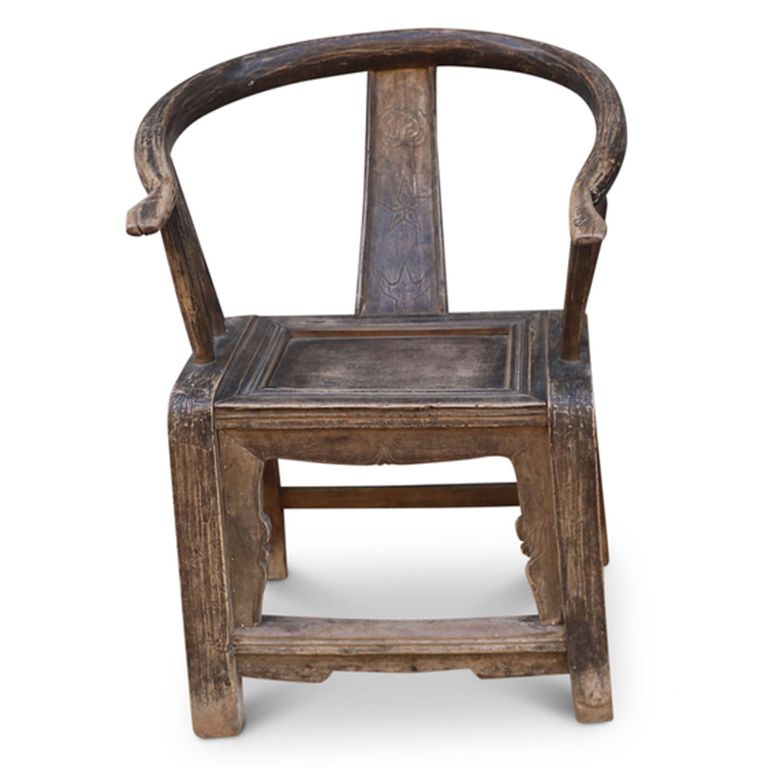 Unique One of a Kind - Outdoor Horseshoe Armchair - Handcrafted - Curved Back - Rustic Brown - Lacquered Pine Wood