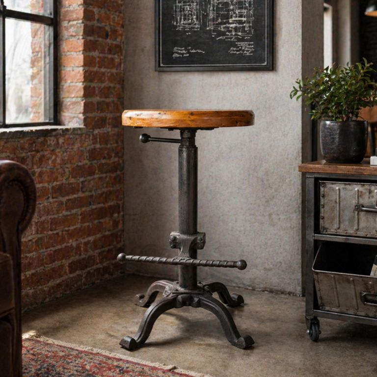 Round Stool Industrial Style Metal Brown