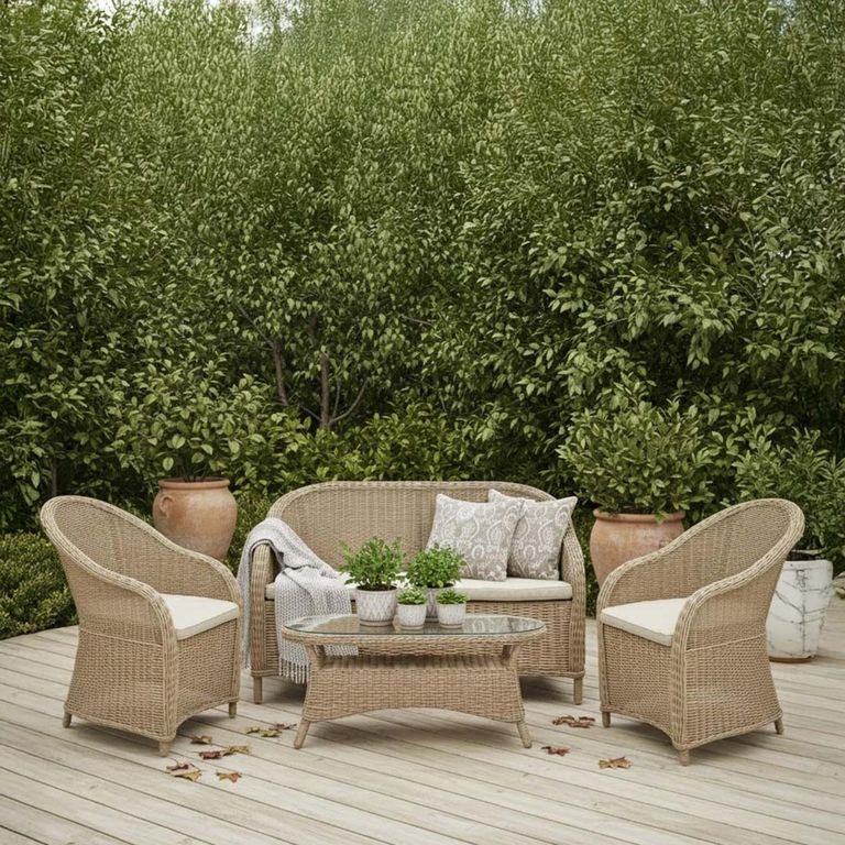 Brayford Outdoor Bench Set Natural Rattan