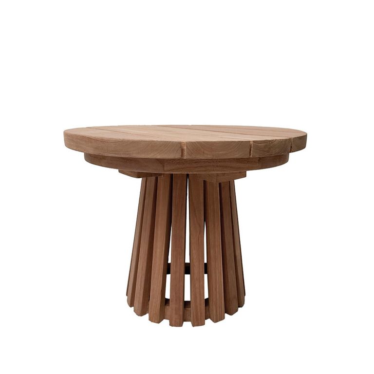 Cindo Outdoor Side Table - Round - Slatted Base - Natural - Teak Wood