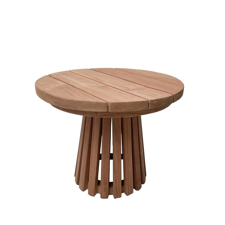 Cindo Outdoor Side Table - Round - Slatted Base - Natural - Teak Wood
