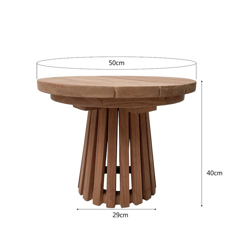 Cindo Outdoor Side Table - Round - Slatted Base - Natural - Teak Wood