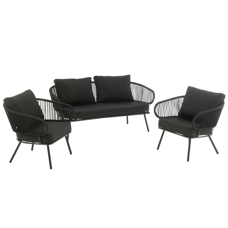 Poa Outdoor Sofa Set - 2+1+1 Seater - Black - Rattan and Metal