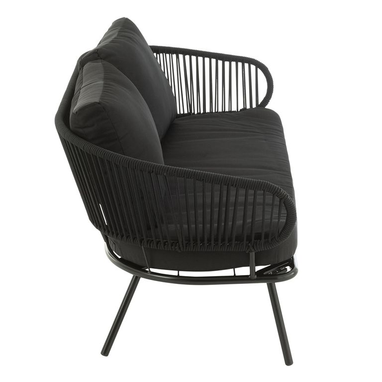 Poa Outdoor Sofa Set - 2+1+1 Seater - Black - Rattan and Metal
