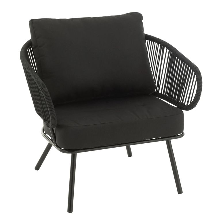 Poa Outdoor Sofa Set - 2+1+1 Seater - Black - Rattan and Metal