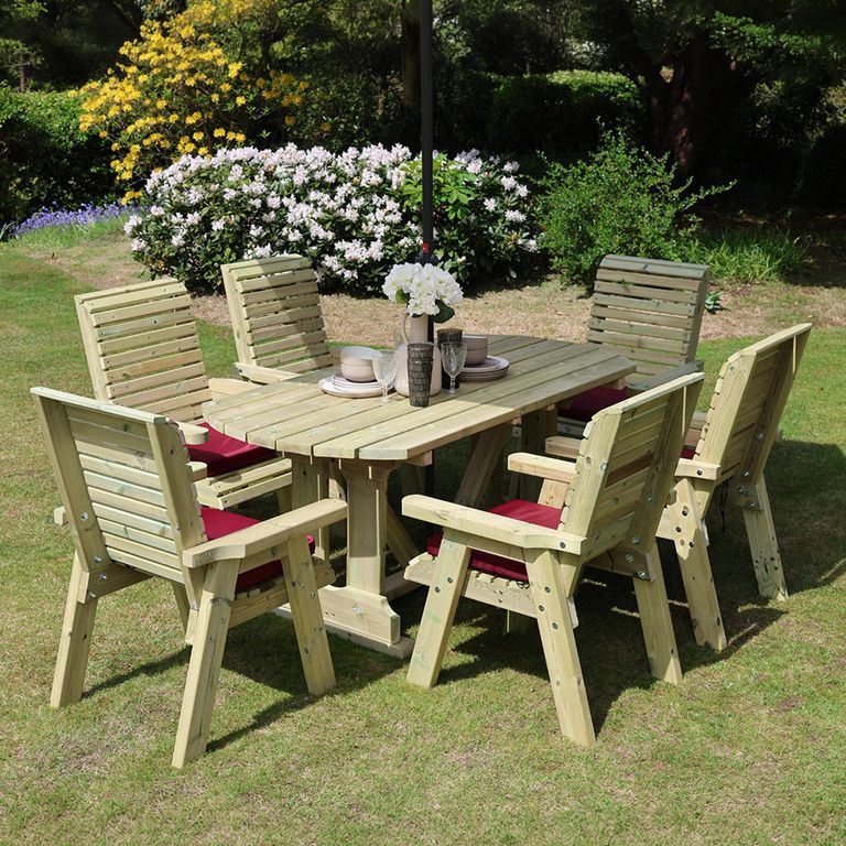 Ergo Garden Table Set - 6 Chairs - Redwood