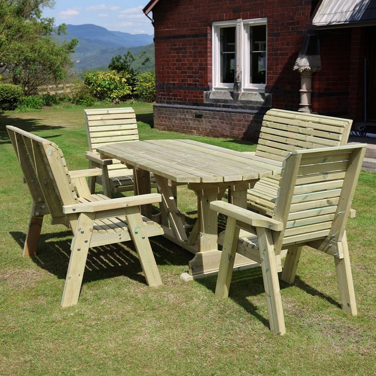 Ergo Garden Table Set - 2 Chairs & 2 Benches - Redwood