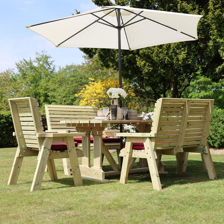 Ergo Garden Table Set - 2 Chairs & 2 Benches - Redwood