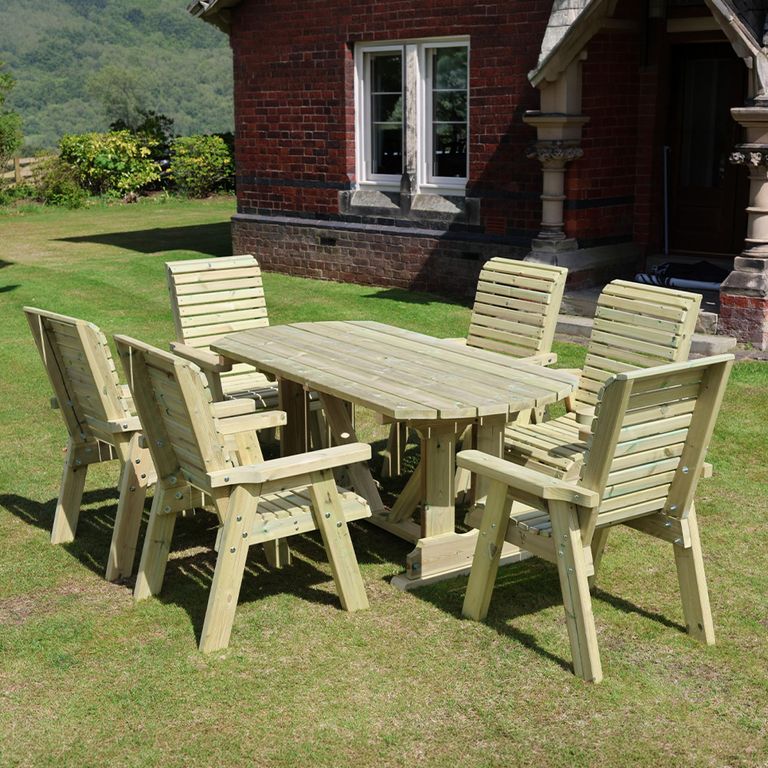 Ergo Garden Table Set - 6 Chairs - Redwood