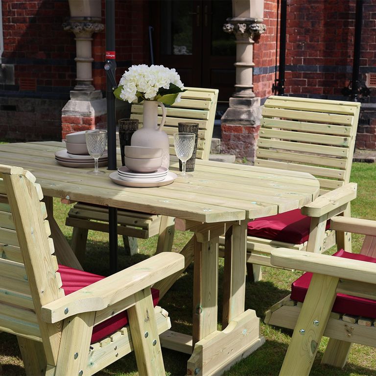 Ergo Garden Table Set - 6 Chairs - Redwood