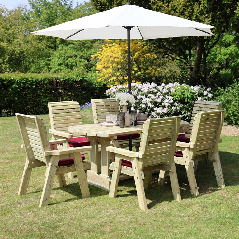 Ergo Garden Table Set - 6 Chairs - Redwood