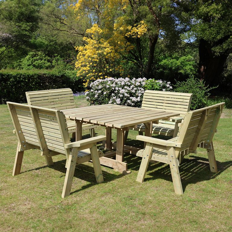 Ergo Garden Table Set - Square - 4 Benches - Redwood