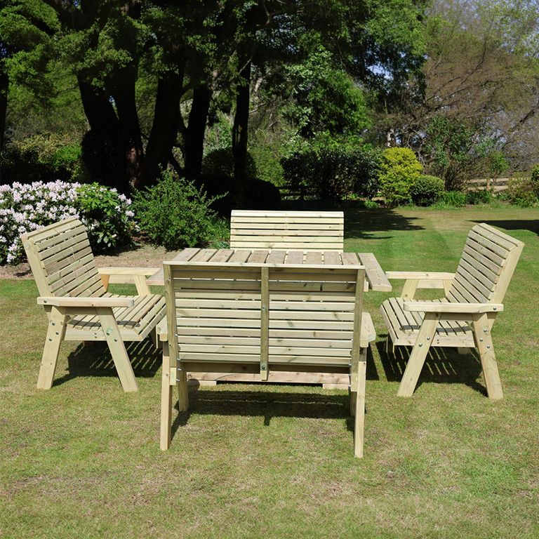 Ergo Garden Table Set - Square - 4 Benches - Redwood