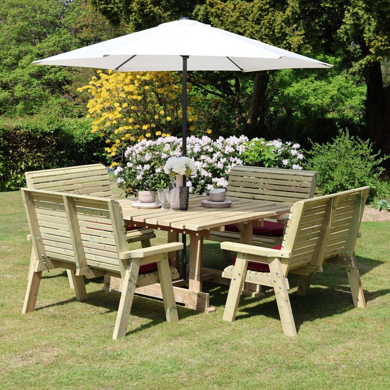 Ergo Garden Table Set - Square - 4 Benches - Redwood
