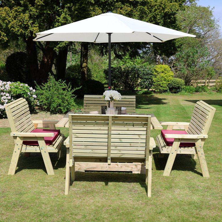 Ergo Garden Table Set - Square - 4 Benches - Redwood