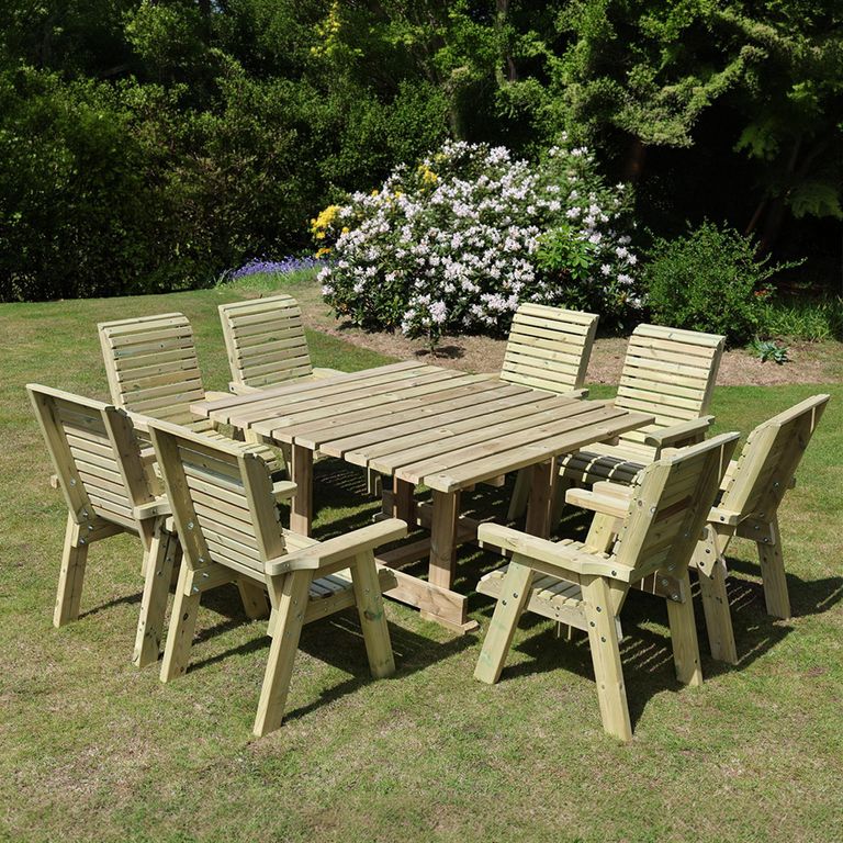 Ergo Garden Table Set - Square - 8 Chairs - Redwood