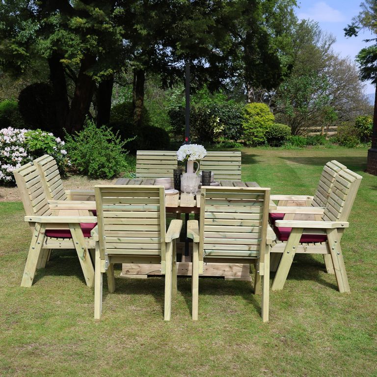 Ergo Garden Table Set - Square - 8 Chairs - Redwood
