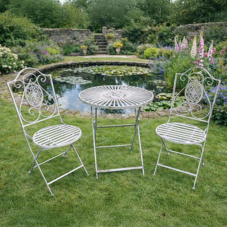 Black Metal Round Garden Table Set with 2 Chairs
