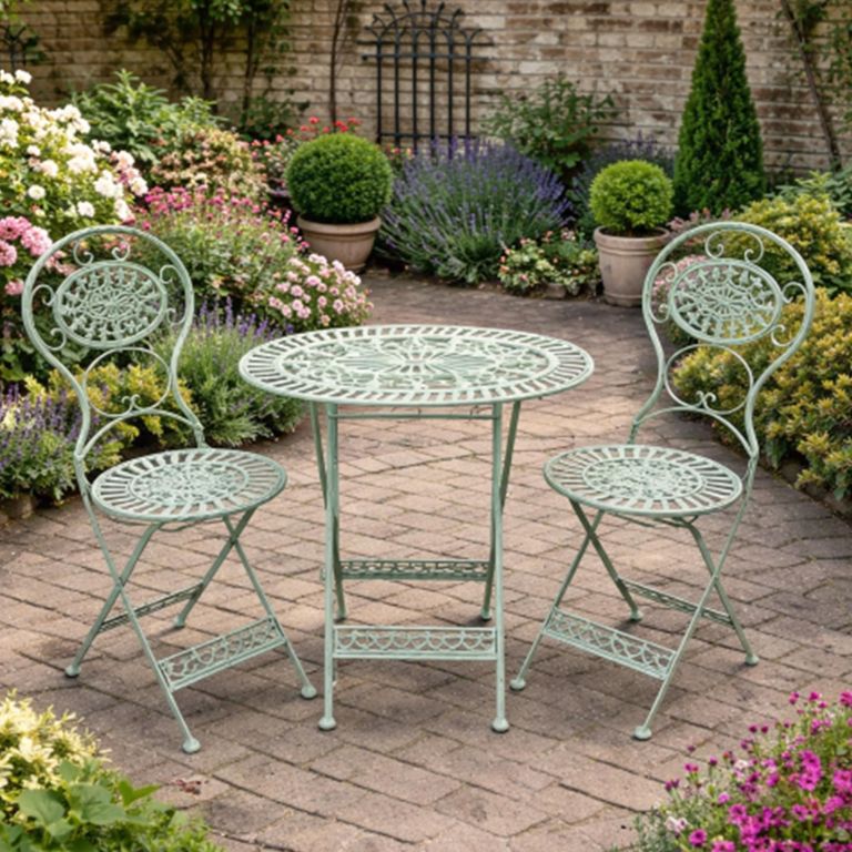 Green Metal Oval Garden Table with 2 Chairs