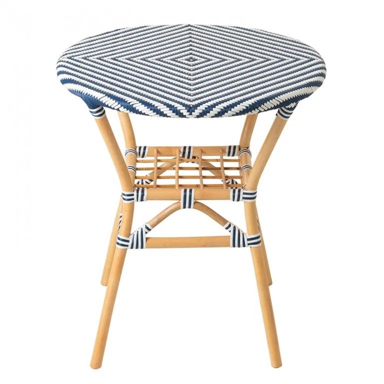 Geo Outdoor Dining Table - 70cm - 2 Seater - Round - Blue and White - Rattan and Bamboo Wood