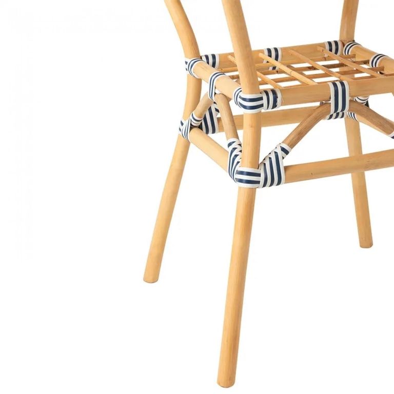 Geo Outdoor Dining Table - 70cm - 2 Seater - Round - Blue and White - Rattan and Bamboo Wood