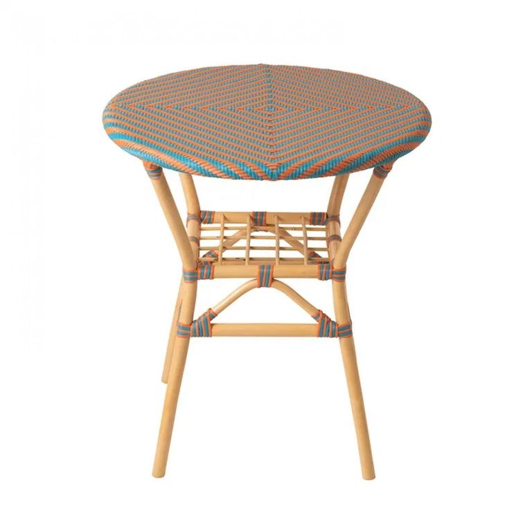 Geo Outdoor Dining Table - 70cm - 2 Seater - Round - Orange and Turquoise - Rattan and Bamboo Wood