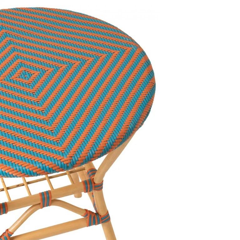 Geo Outdoor Dining Table - 70cm - 2 Seater - Round - Orange and Turquoise - Rattan and Bamboo Wood